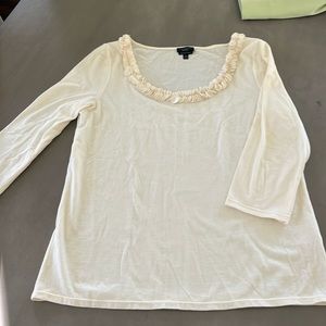 Talbots quarter inch cream scoop neck tee with detailing around neckline